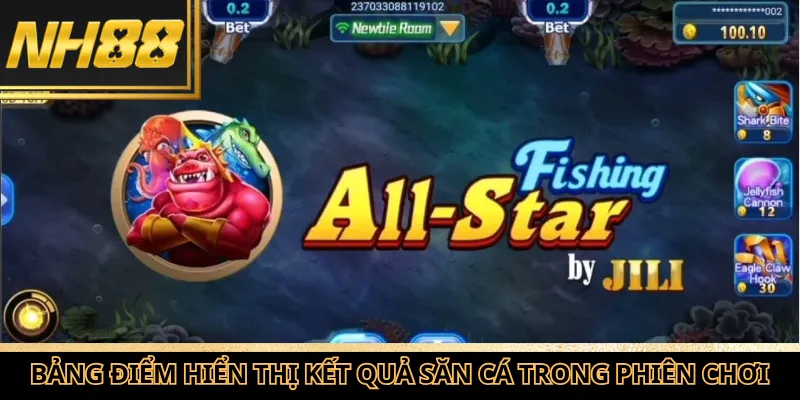 Bảng điểm hiển thị kết quả săn cá trong phiên chơi