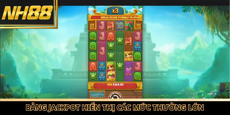 Bảng jackpot hiển thị các mức thưởng lớn trong game nổ hũ kho báu Aztec.