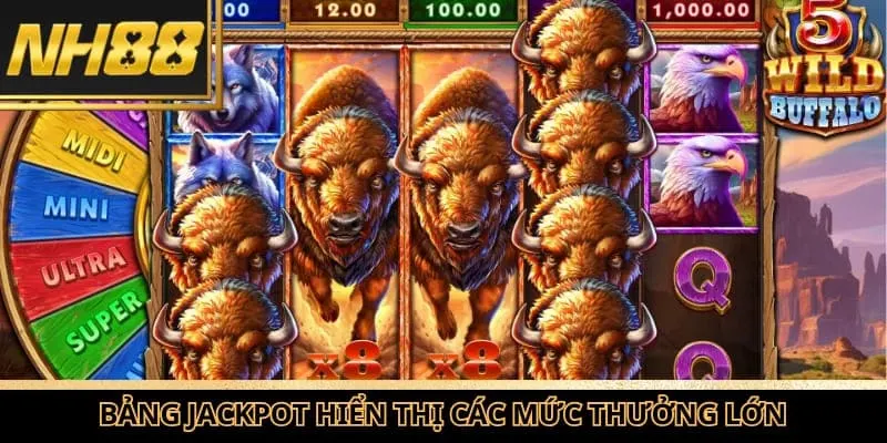 Bảng jackpot hiển thị các mức thưởng lớn trong game nổ hũ ngưu ma vương.
